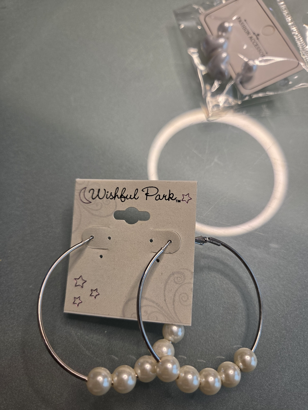 Wishful Park Silver Hoop Earrings with White Pearl Beads